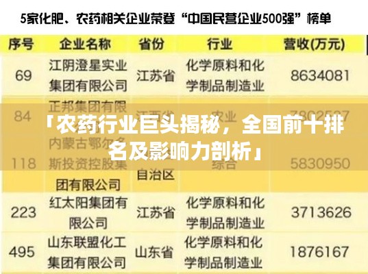 「农药行业巨头揭秘,全国前十排名及影响力剖析」