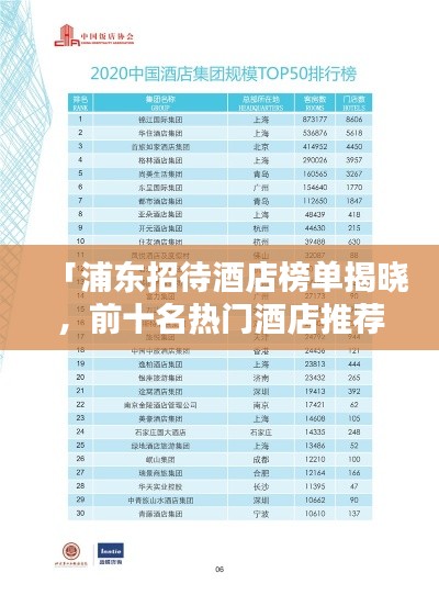 「浦东招待酒店榜单揭晓,前十名热门酒店推荐」